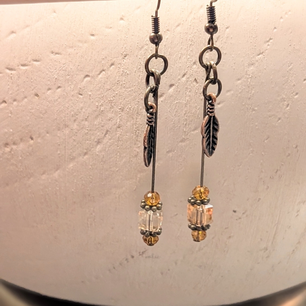 Hand Crafted Feather Earrings with Crystal Beads